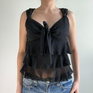 Vintage Voice Black Tank with Bow and Ruffles